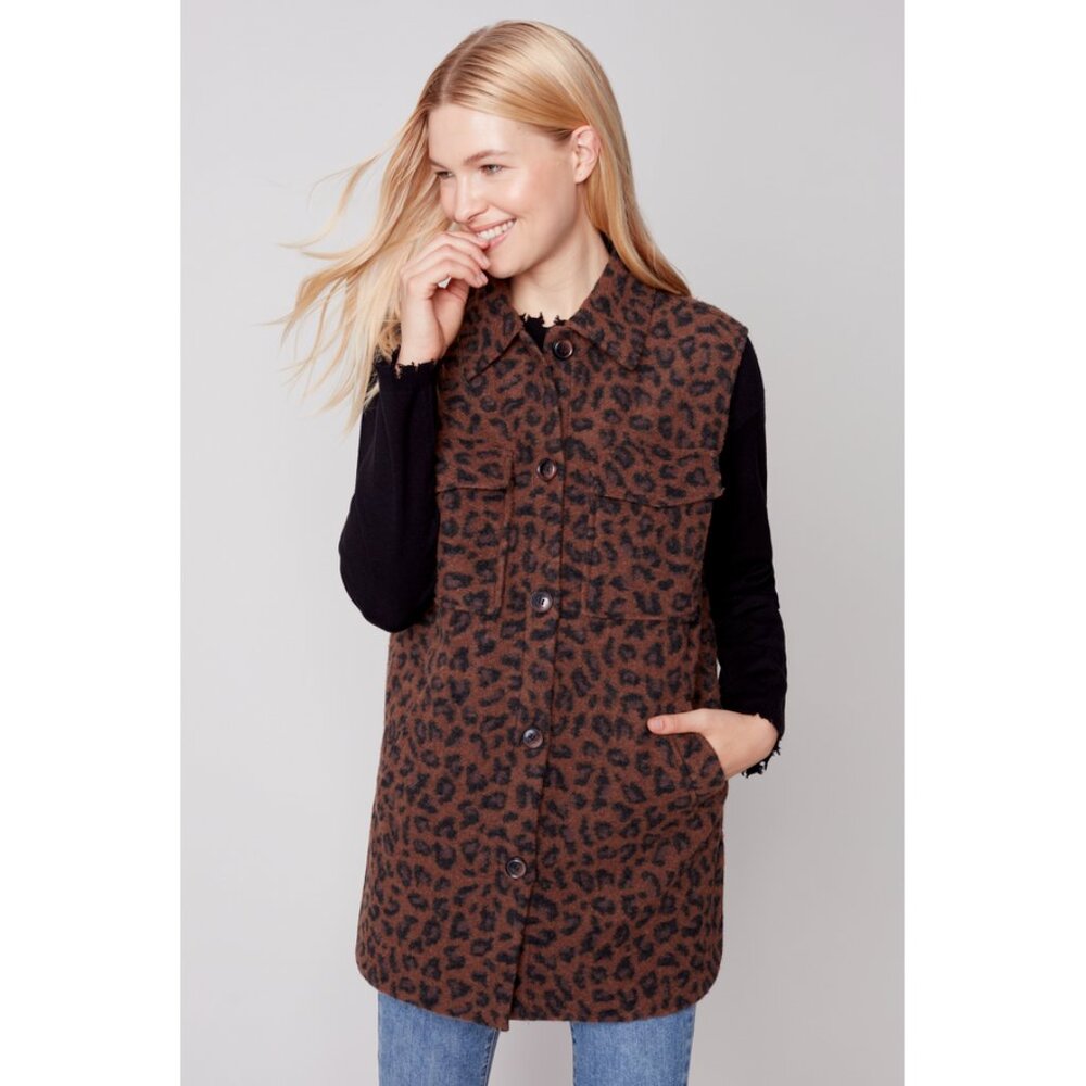 Charlie B Sz. M New Leopard Button Front Collared Vest